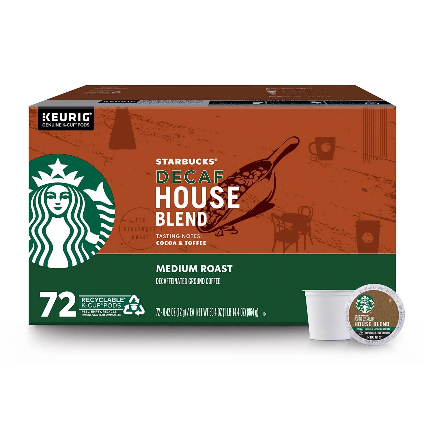 Starbucks Decaf Medium Roast K-Cups, House Blend (72 ct.)