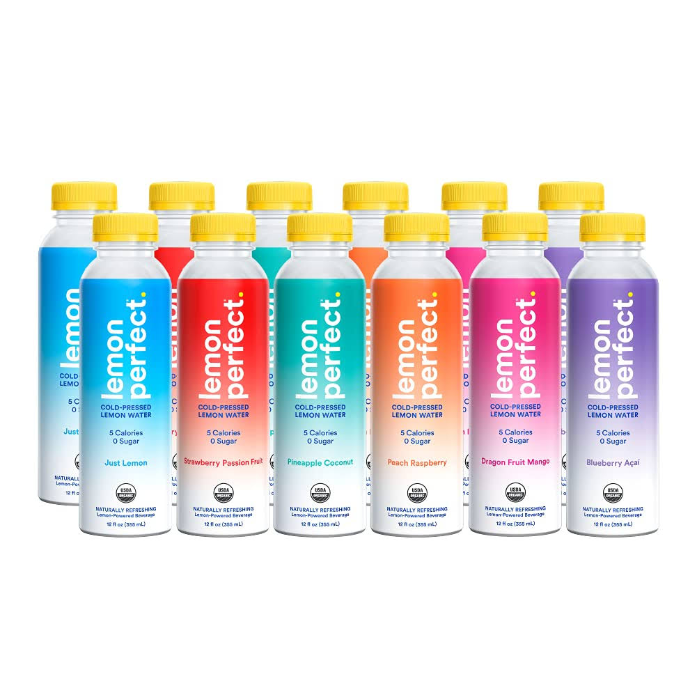 Lemon Perfect   Organic Cold-Pressed Lemon Water   Squeezed from Real Fruit, Flavored Water, Sugar-Free, Keto Certified, No Artificial Ingredients   6-Flavor Variety Pack (12-pack)