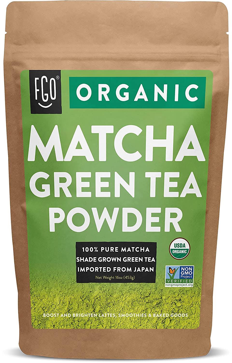 FGO Organic Matcha Green Tea Powder Baking, Lattes, Smoothies, Japanese Culinary Grade 16oz (1 Pound)