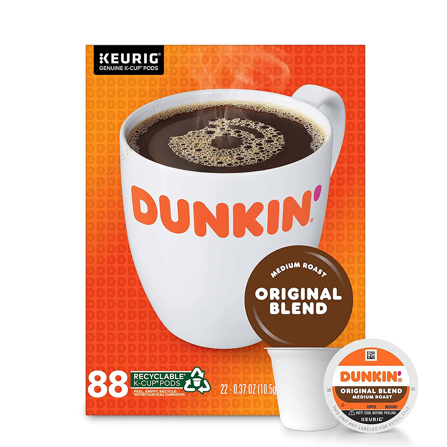 Dunkin  Original Blend Medium Roast Coffee, 88 Count K-Cup Pods, 22 Count (Pack of 4)