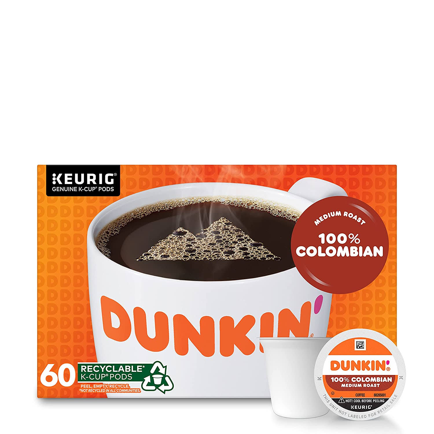Dunkin  100% Colombian Medium Roast Coffee, 60 Keurig K-Cup Pods