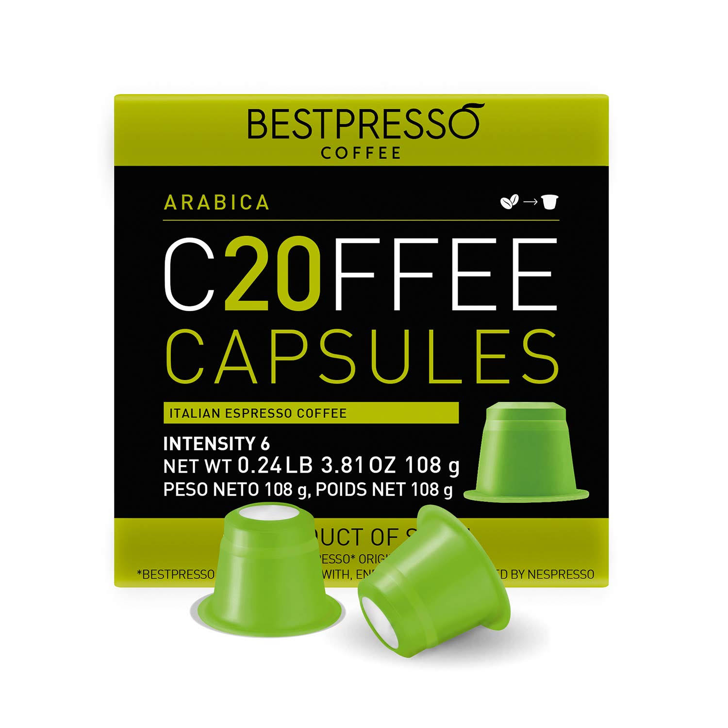 Bestpresso Coffee for Nespresso Original Machine 120 pods Certified Genuine Espresso Arabica Blend (Light Intensity), Pods Compatible with Nespresso Original 60 Days Satisfaction Guarantee