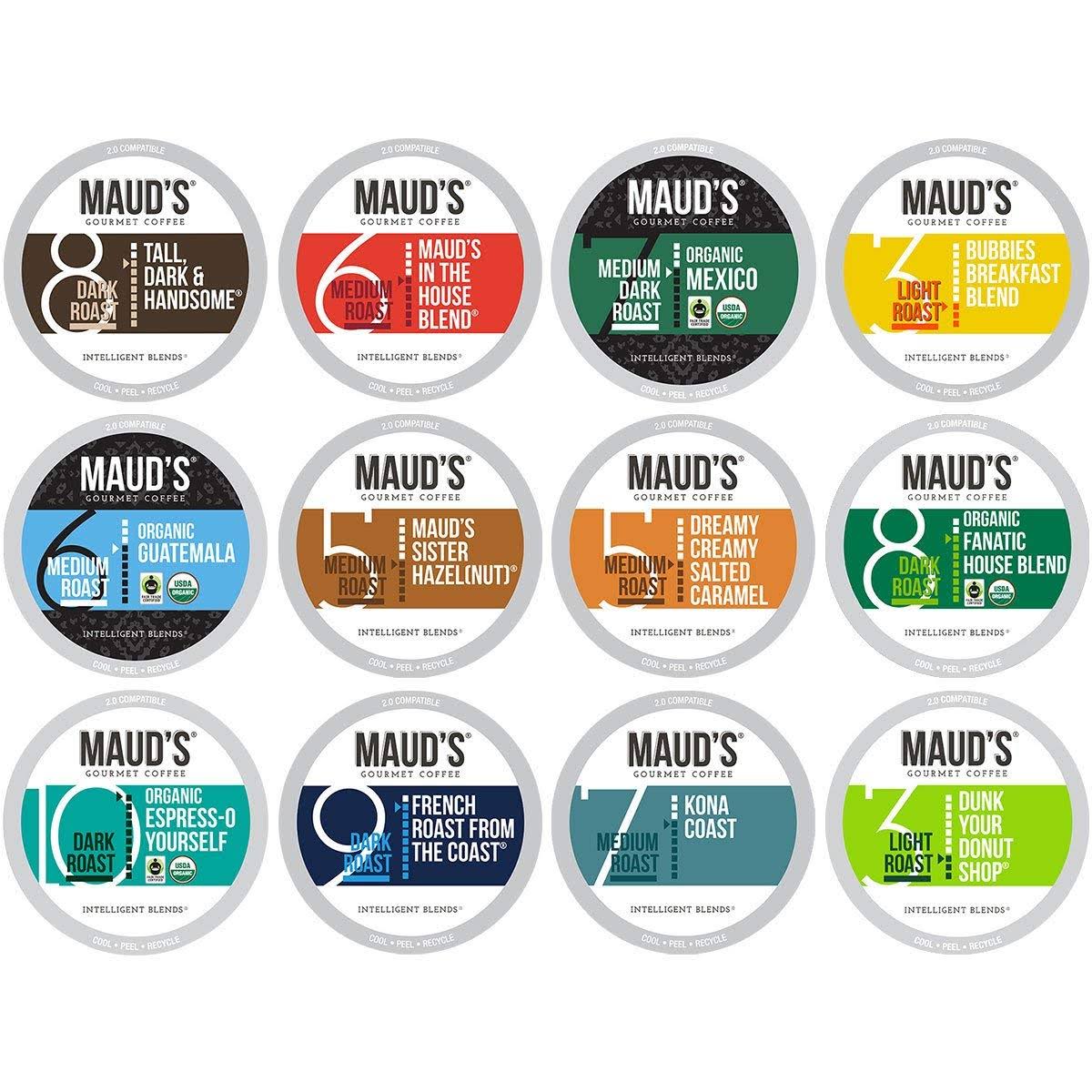 Maud s 12 Flavor Bulk Coffee Variety Pack (Variety Family Pack), 136ct. Solar Energy Produced Recyclable Single Serve Bulk Variety Coffee Pods – 100% Arabica Coffee California Roasted, KCup Compatible