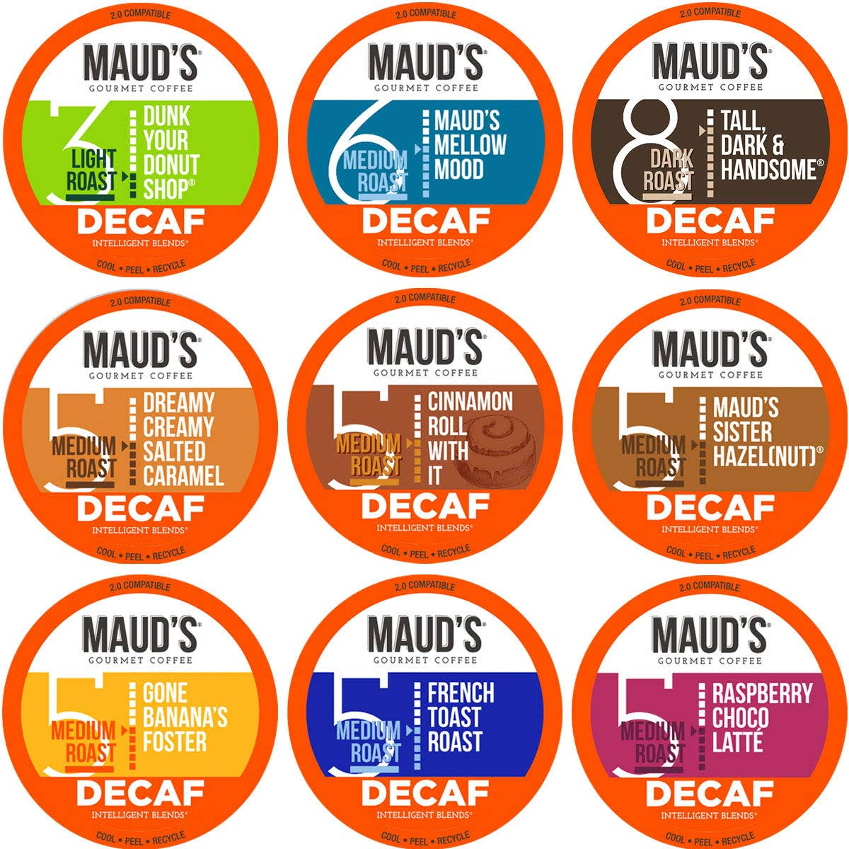 Maud s Decaf Coffee Variety Pack, 80ct. Solar Energy Produced Recyclable Single Serve Swiss Water Processed Decaf Coffee Pods   100% Arabica Decaffeinated Coffee California Roasted, KCup Compatible