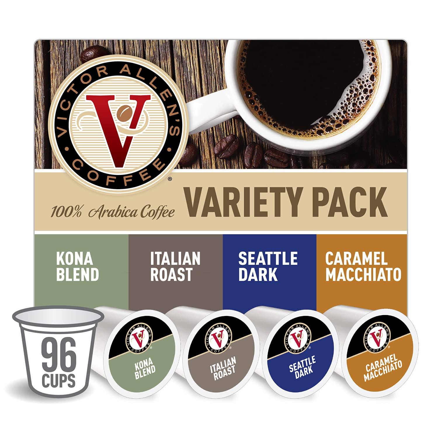 Victor Allen 14206067 Flavored   Unflavored Coffee Variety Pack for K-Cup Keurig 2.0 Brewers, 96 Count Victor Allen’s Coffee Single Serve Coffee Pods