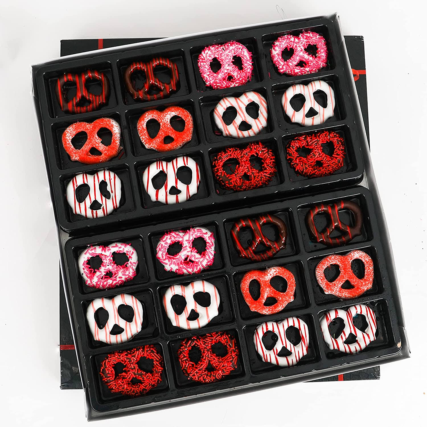 The Pretzel Plate Chocolate Covered Pretzels Valentines Box- Vegan Gourmet Assorted Dark   White Chocolates Gift