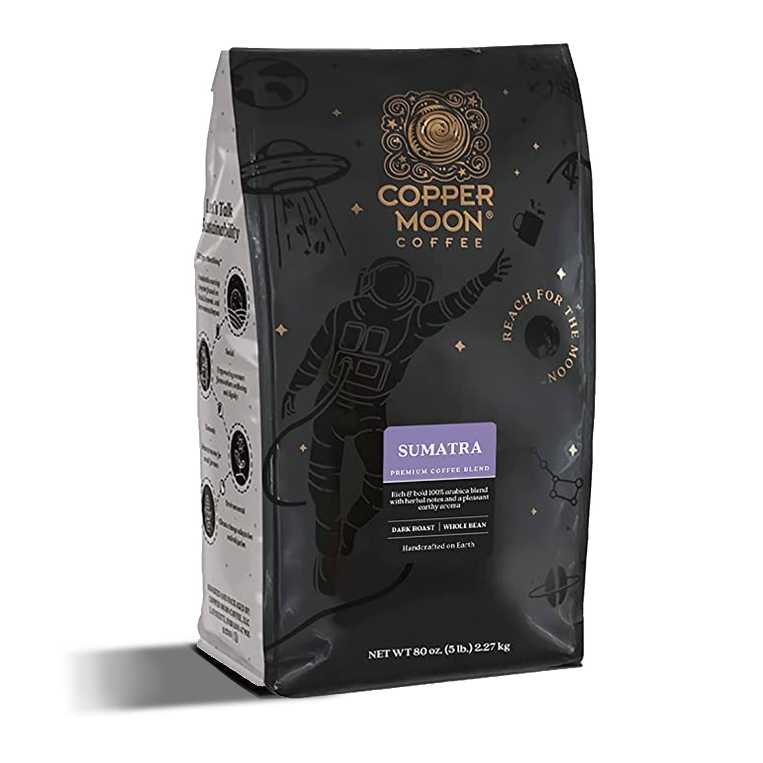 Copper Moon Sumatra, Whole Bean Coffee, 5 Pound Bag, Dark Roast Coffee