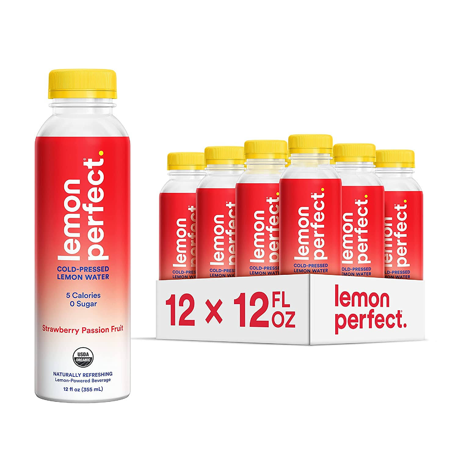 Lemon Perfect, Organic Cold-Pressed Lemon Water, Flavored Water, Strawberry Passion Fruit (12-Pack)