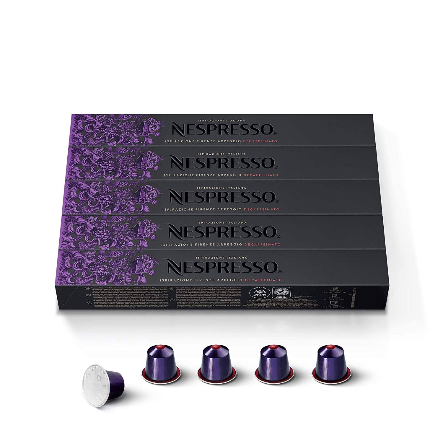 Nespresso Capsules OriginalLine Arpeggio Decaffeinato, 10 Count (Pack of 5)