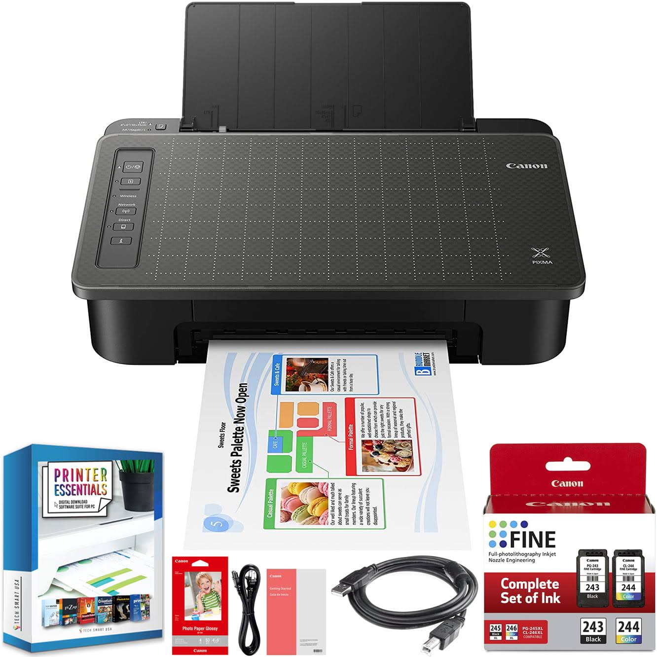 PIXMA TS302 Wireless Inkjet Printer 2321C002 Works with Alexa, Mobile and Photo Printing, Wi-Fi and Bluetooth   Compatible with AirPrint Bundle DGE USB Print Cable + Business Software Kit