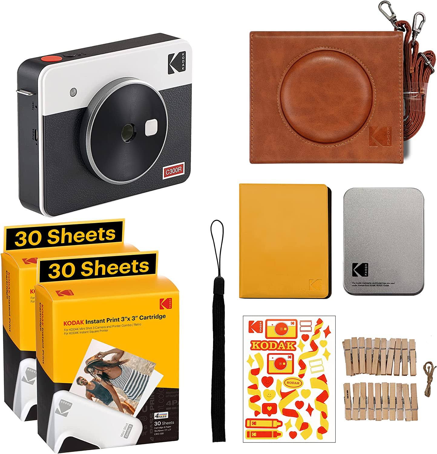 KODAK Mini Shot 3 Retro 4PASS 2-in-1 Instant Camera and Photo Printer (3 3 Inches) + 68 Sheets Gift Bundle, White