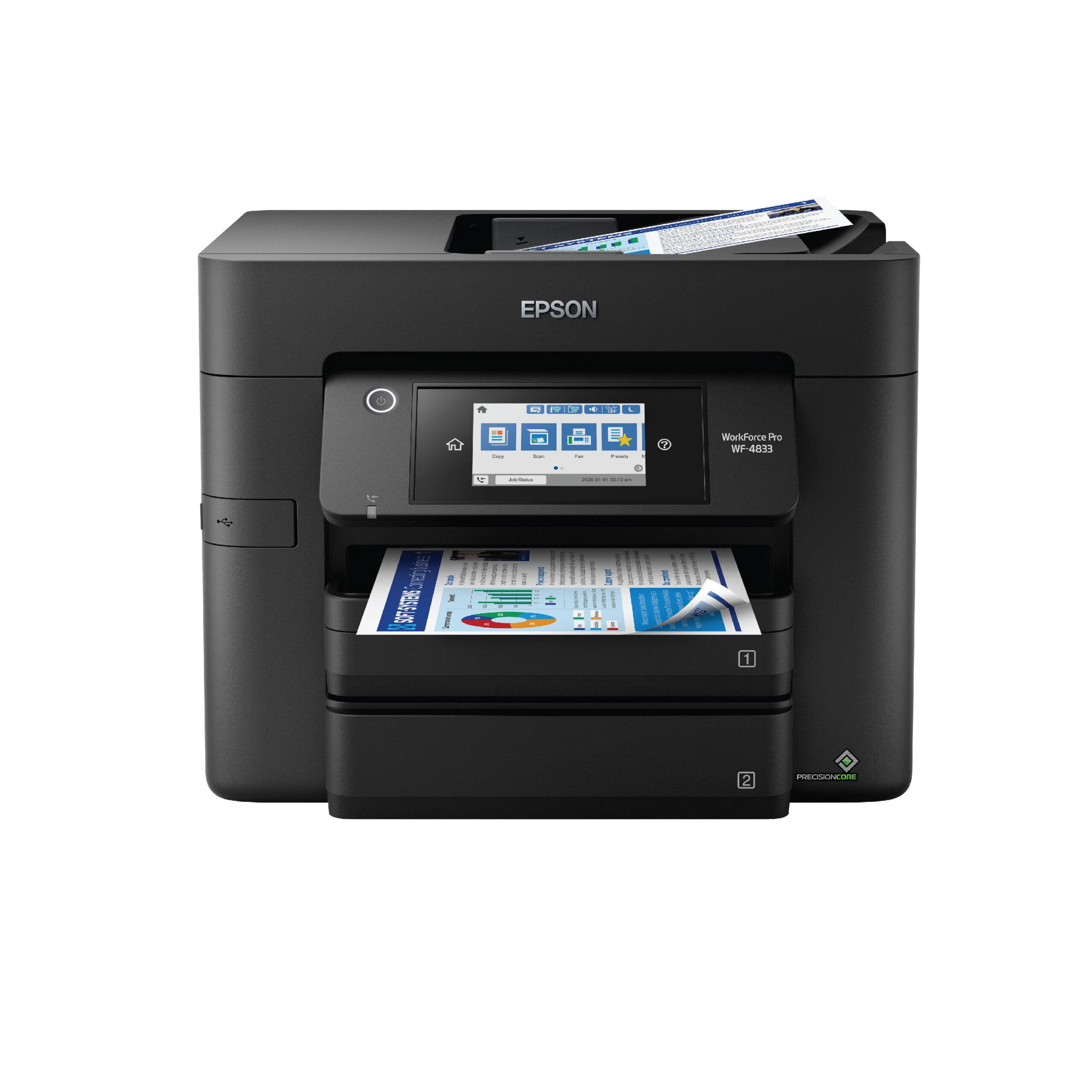 WorkForce Pro WF-4833 Wireless All-in-One Printer with Auto 2-Sided Print, Copy, Scan and Fax, 50-Page ADF, 500-Sheet Paper Capacity, and 4.3  Color Touchscreen
