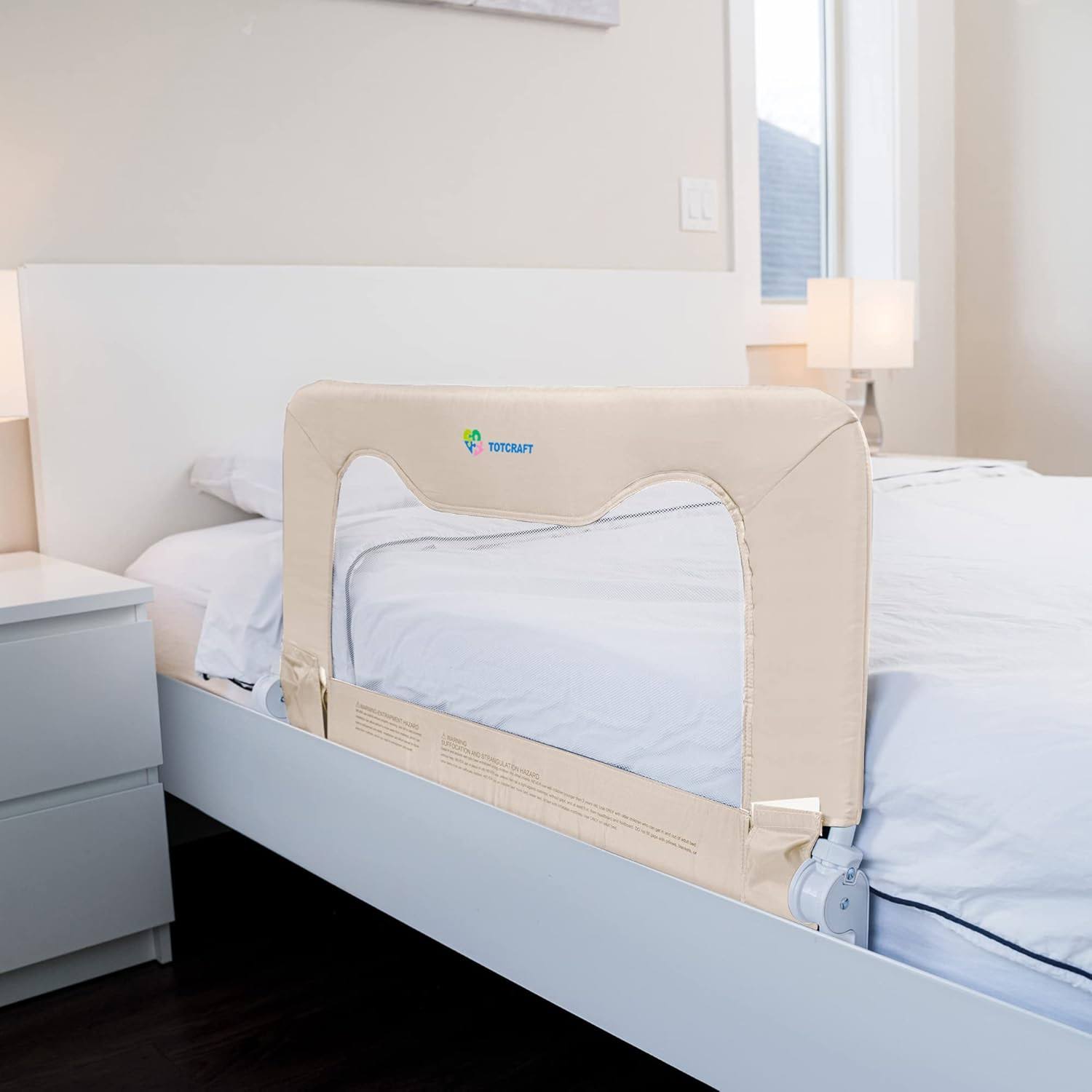 TotCraft Toddler Bed Rails Guard – Universal Baby   Children Bed Rail for Box Spring  slats – Kids Bed Rails for Toddlers for Cribs, Twin, Double, Full Size Queen  King Bed   Beige (35.5L19.5H) in