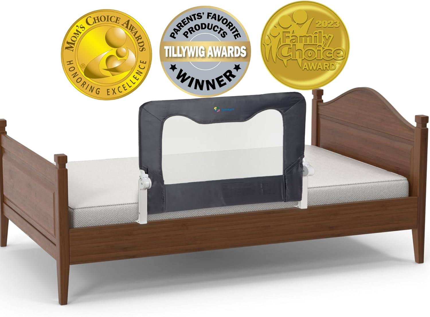 TotCraft Toddler/ Kids Bed Rails Guard – Universal Baby   Children Bed Rail for Box Spring  slats, Cribs, Twin, Double, Full Size Queen   King Bed   Grey (35.5L19.5H) in