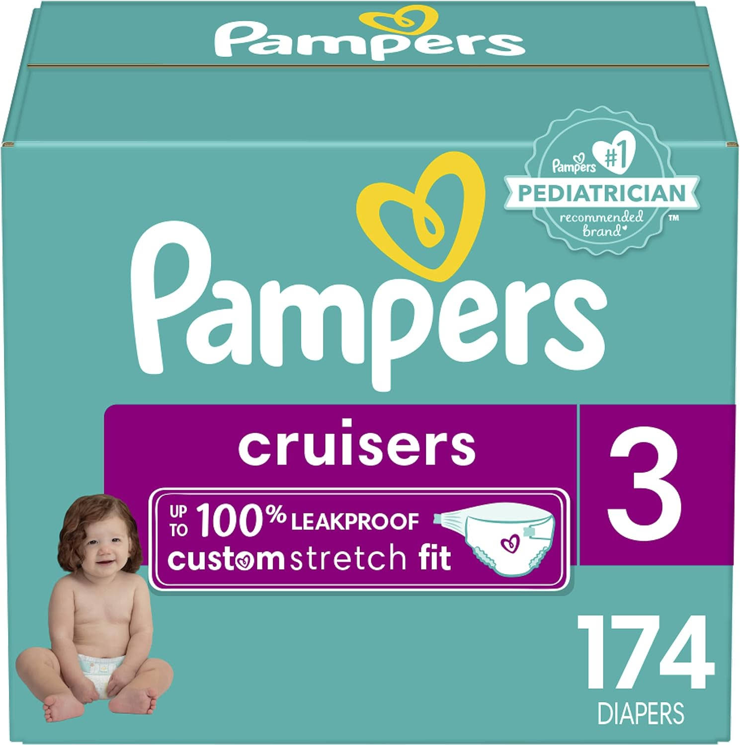Pampers Cruisers Diapers   Size 3, One Month Supply (174 Count), Disposable Active Baby Diapers with Custom Stretch