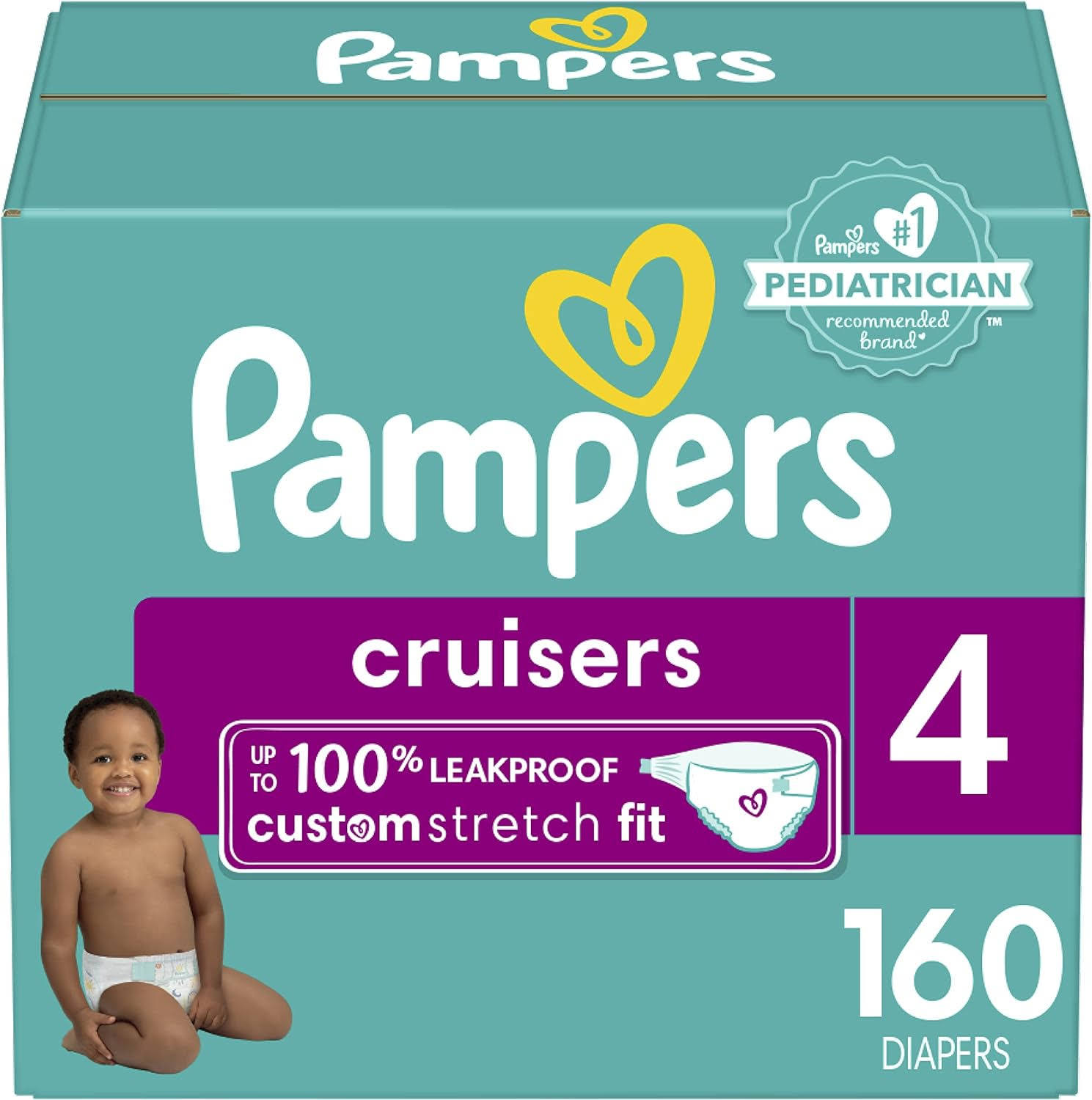 Pampers Cruisers Diapers   Size 4, One Month Supply (160 Count), Disposable Active Baby Diapers with Custom Stretch