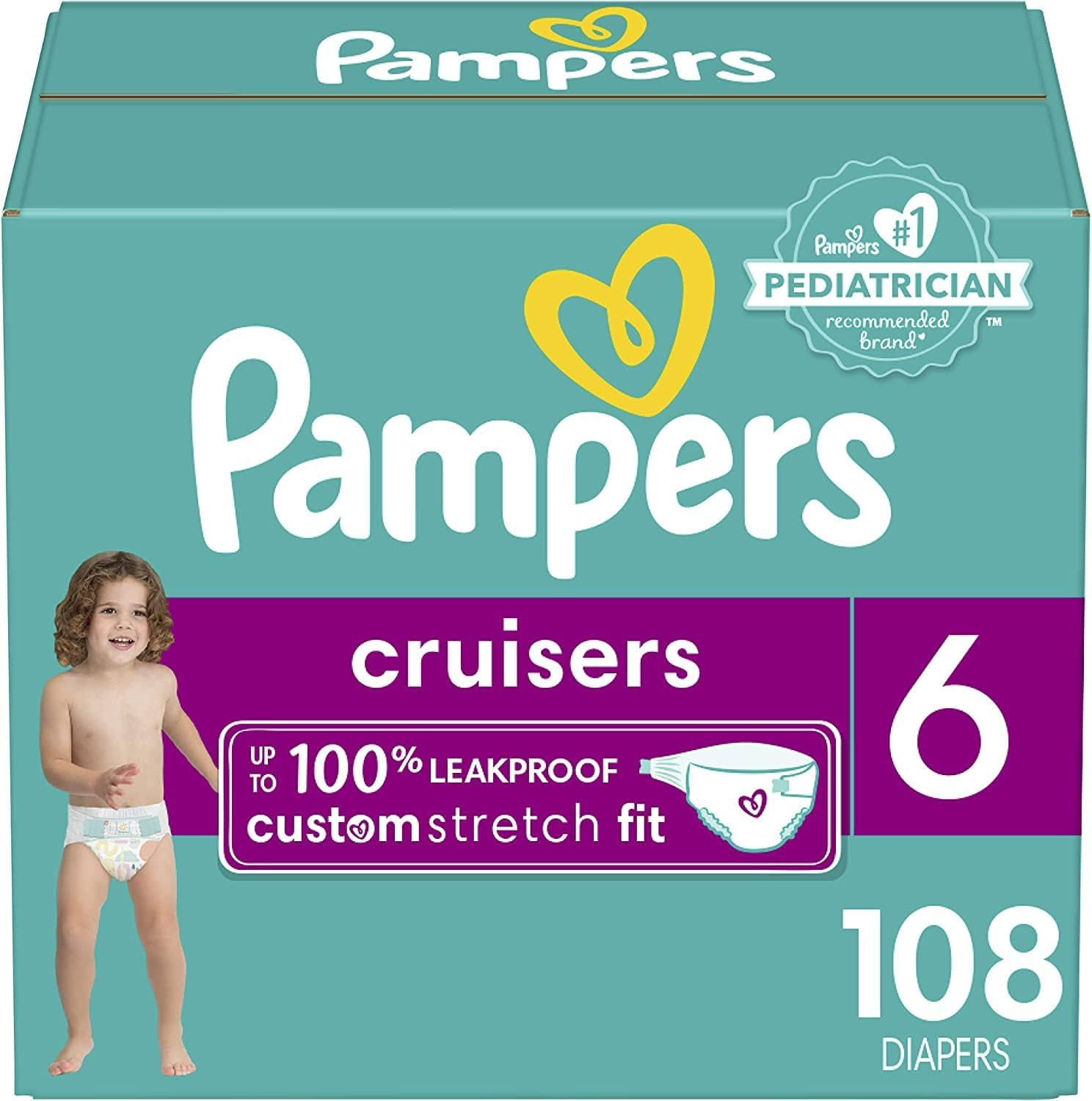 Pampers Cruisers Diapers   Size 6, One Month Supply (108 Count), Disposable Active Baby Diapers with Custom Stretch