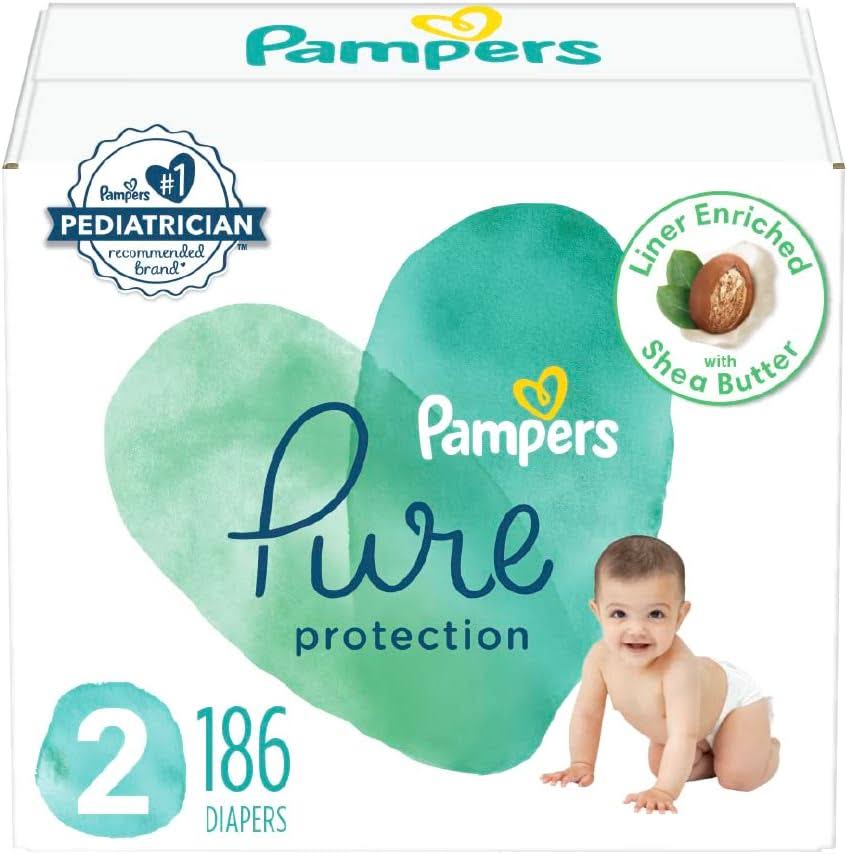 Pampers Pure Protection Diapers   Size 2, One Month Supply (186 Count), Hypoallergenic Premium Disposable Baby Diapers