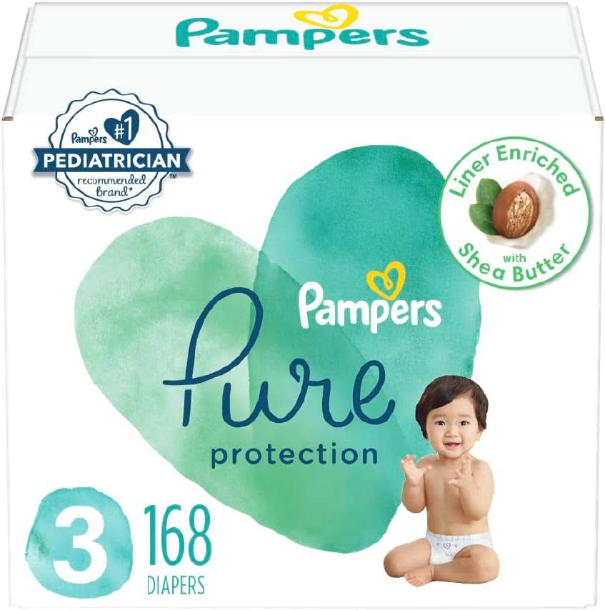 Pampers Pure Protection Diapers   Size 3, One Month Supply (168 Count), Hypoallergenic Premium Disposable Baby Diapers