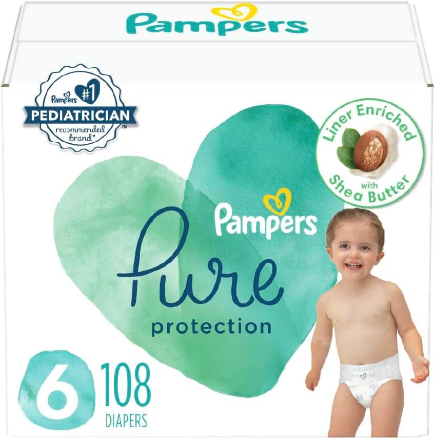 Pampers Pure Protection Diapers   Size 6, One Month Supply (108 Count), Hypoallergenic Premium Disposable Baby Diapers