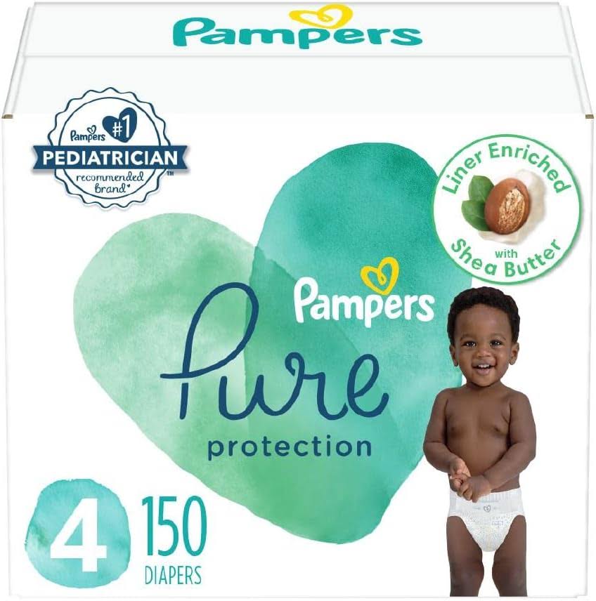 Pampers Pure Protection Diapers   Size 4, One Month Supply (150 Count), Hypoallergenic Premium Disposable Baby Diapers