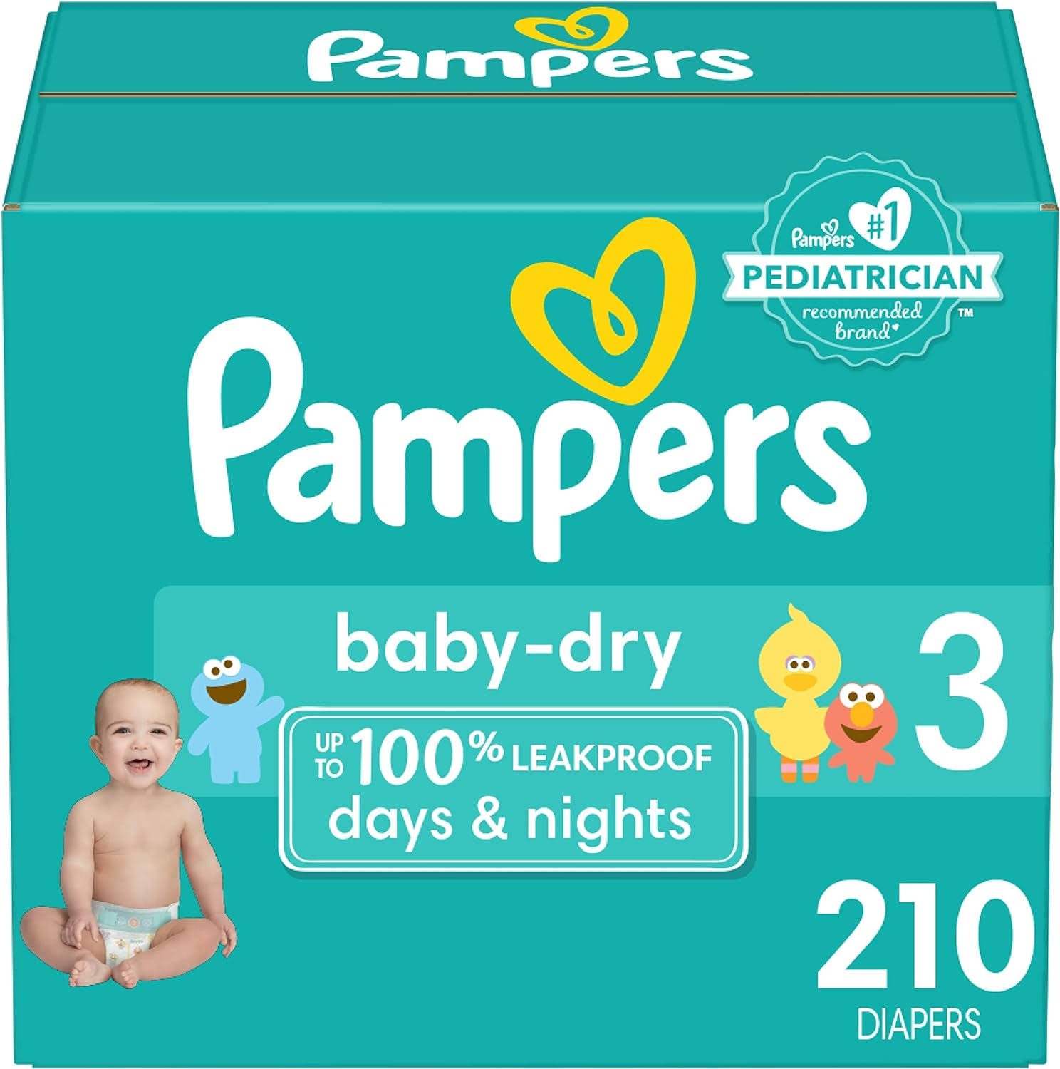 Pampers Baby Dry Diapers   Size 3, One Month Supply (210 Count), Absorbent Disposable Diapers