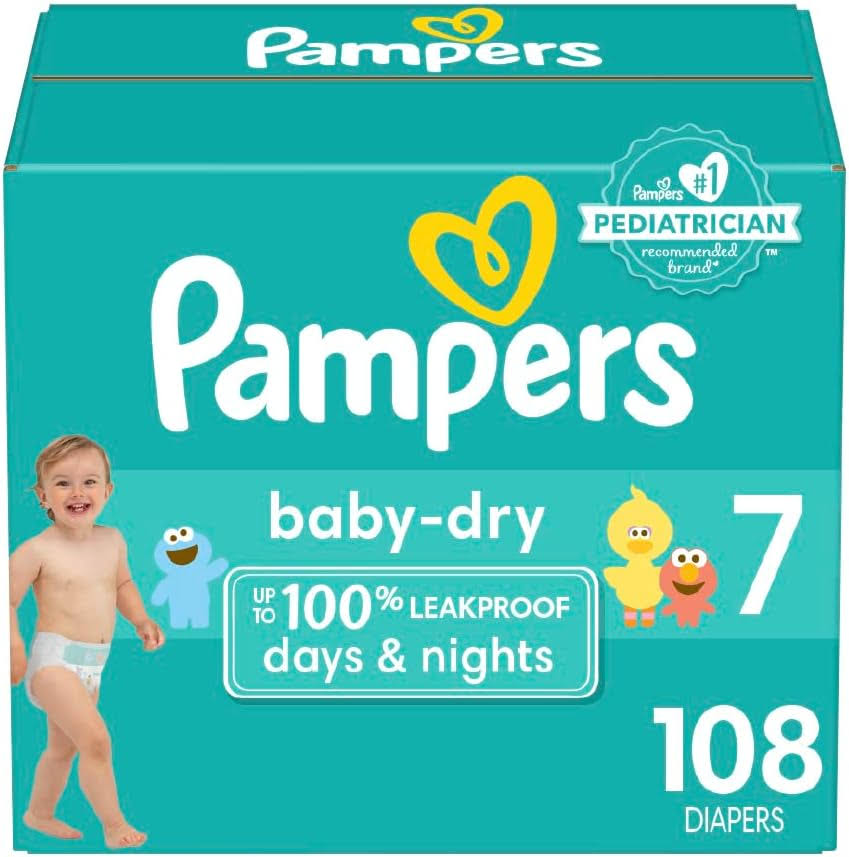 Pampers Baby Dry Diapers   Size 7, One Month Supply (108 Count), Absorbent Disposable Diapers