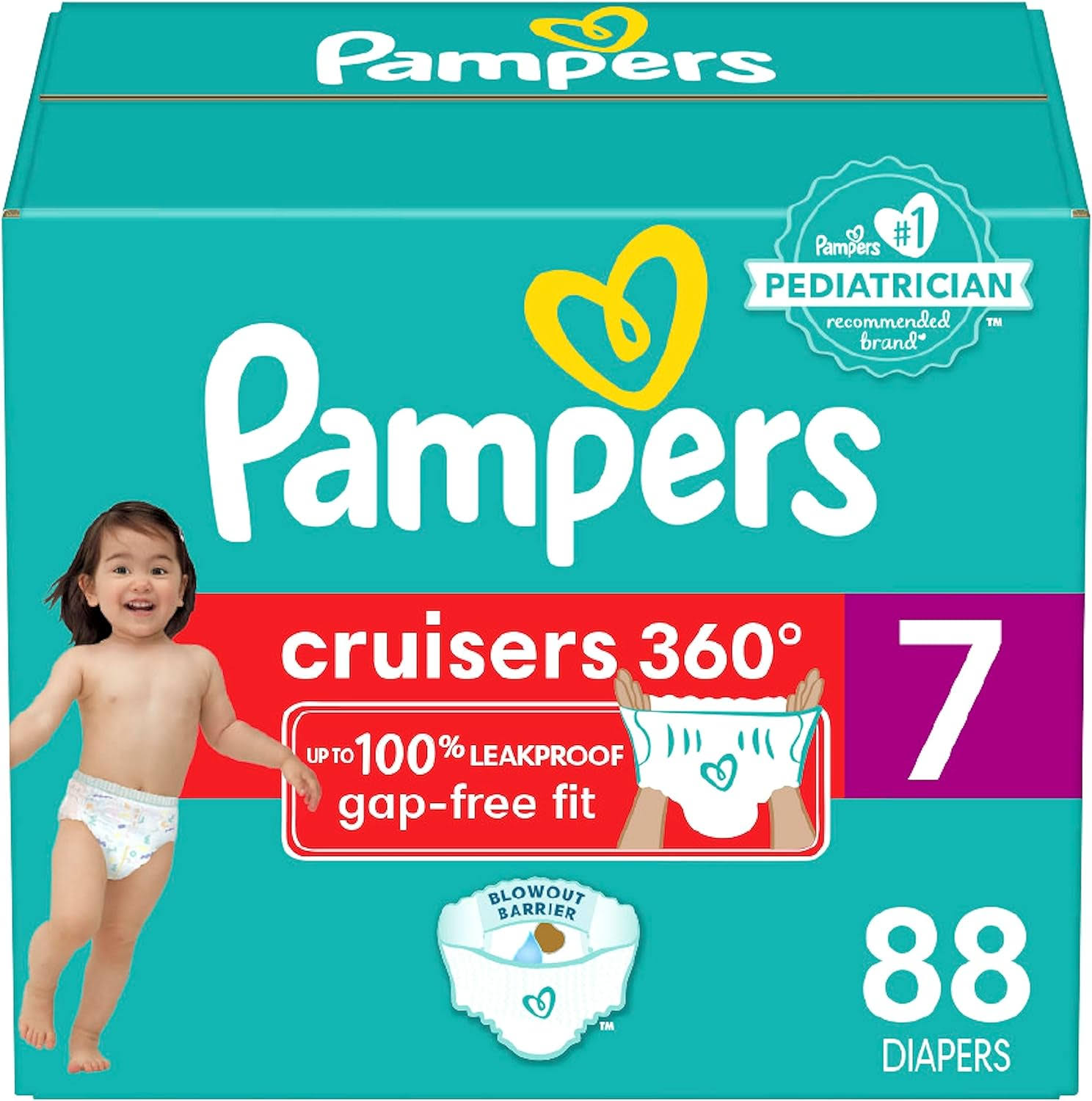 Pampers Cruisers 360 Diapers   Size 7, One Month Supply (88 Count), Pull-On Disposable Baby Diapers, Gap-Free Fit