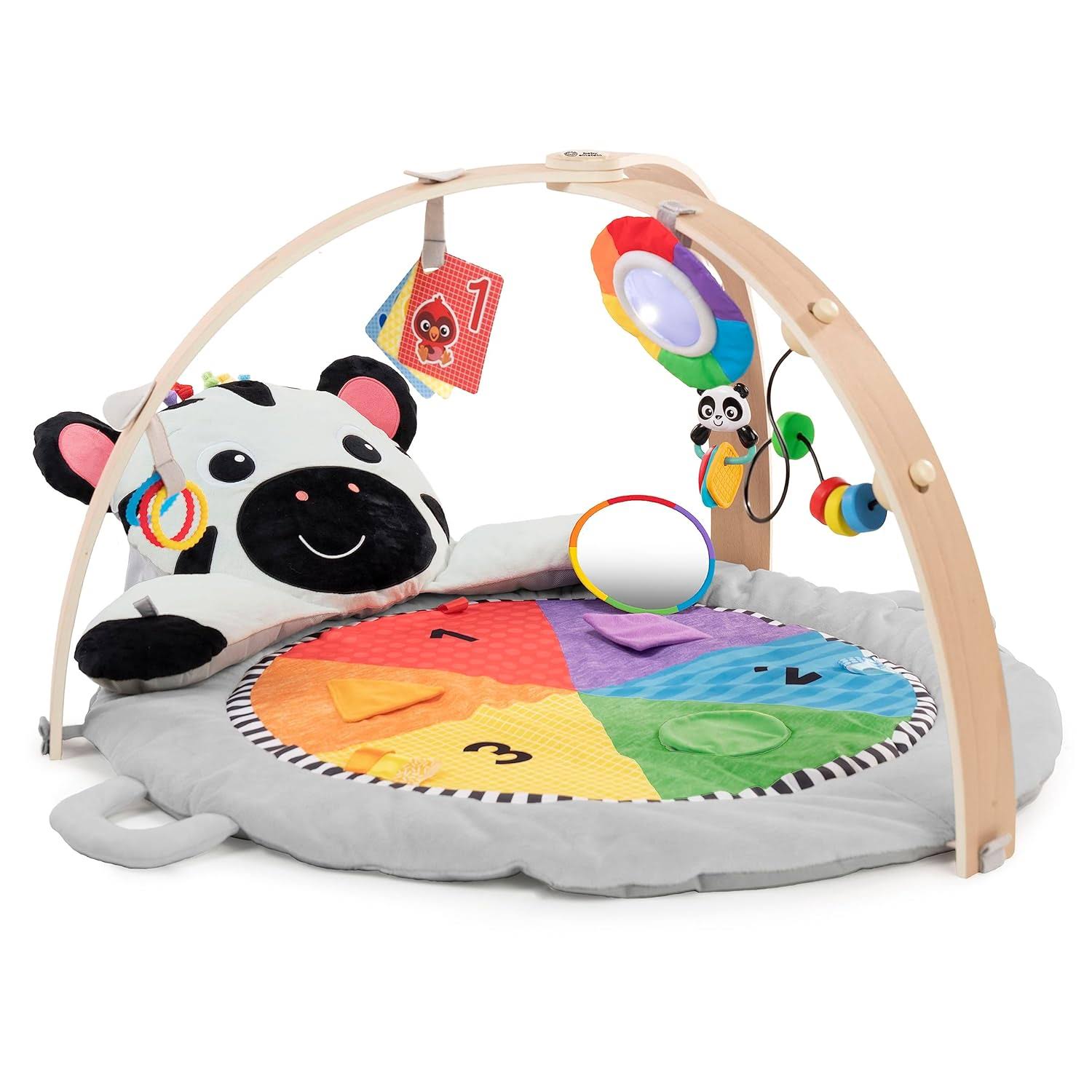 Baby Einstein Zen s Activity Milestones Plush Gym with Wooden Bar, for Infant to Toddler, 0-12 Months, Machine Washable