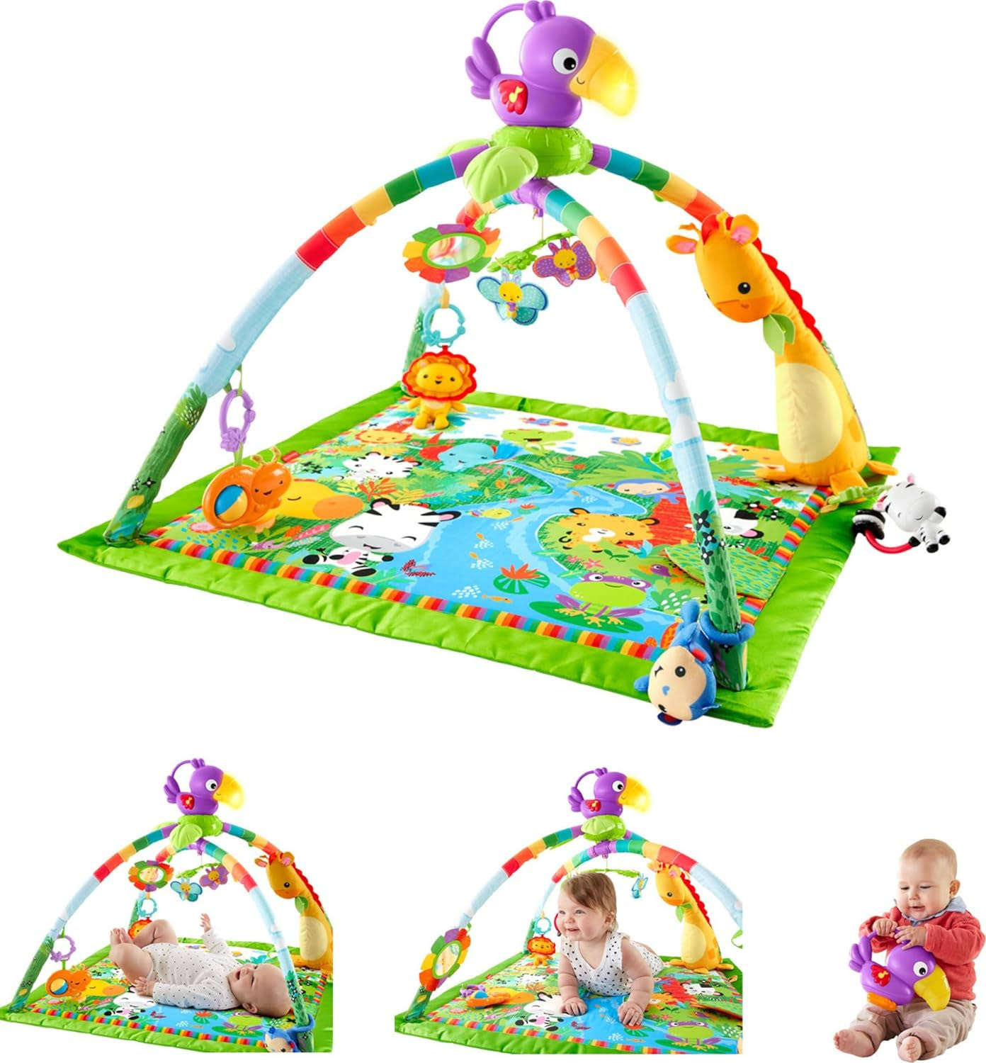 Baby Playmat Rainforest Music   Lights Deluxe Gym with 10+ Toys   Activites for Newborn Tummy Time Play