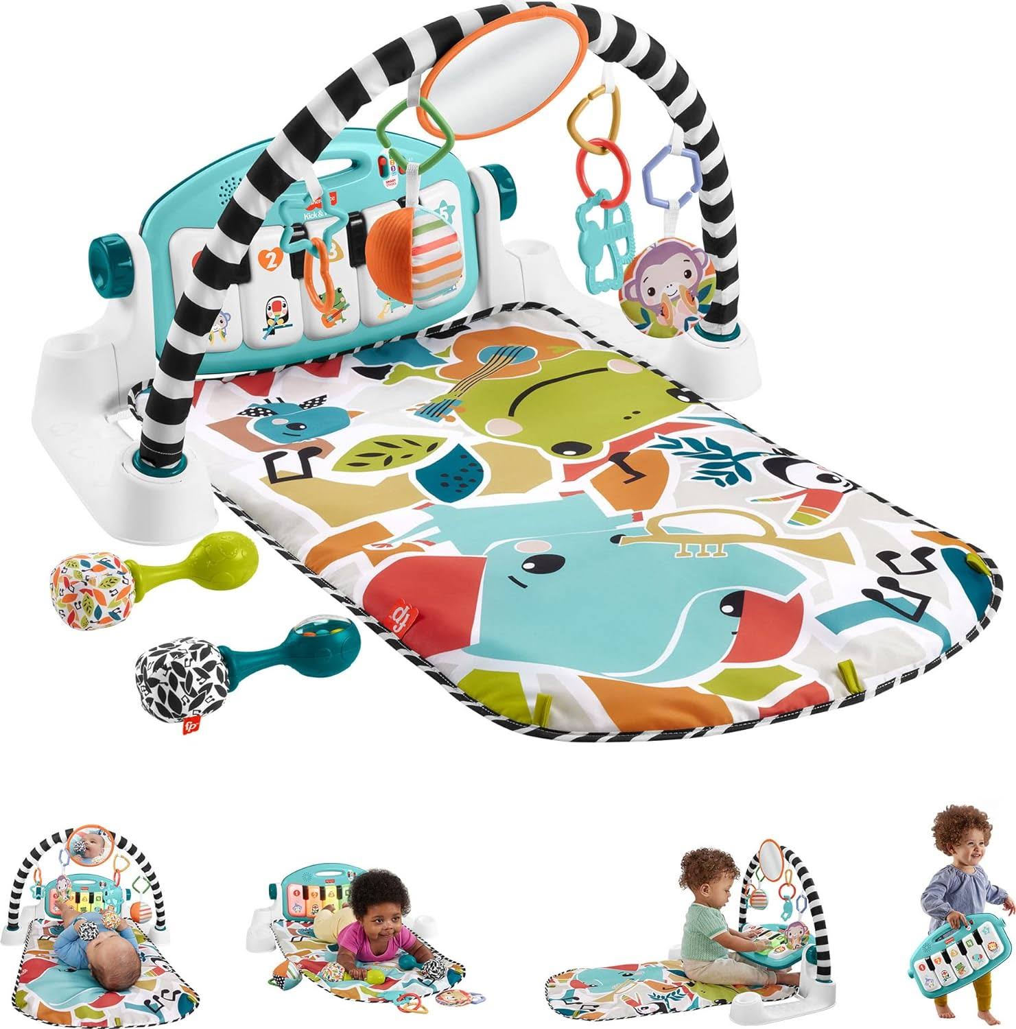 Baby Gift Set Glow and Grow Kick   Play Piano Gym Baby Playmat   Musical Toy with Smart Stages Learning Content, Plus 2 Maracas for Ages 0+ Months, Blue
