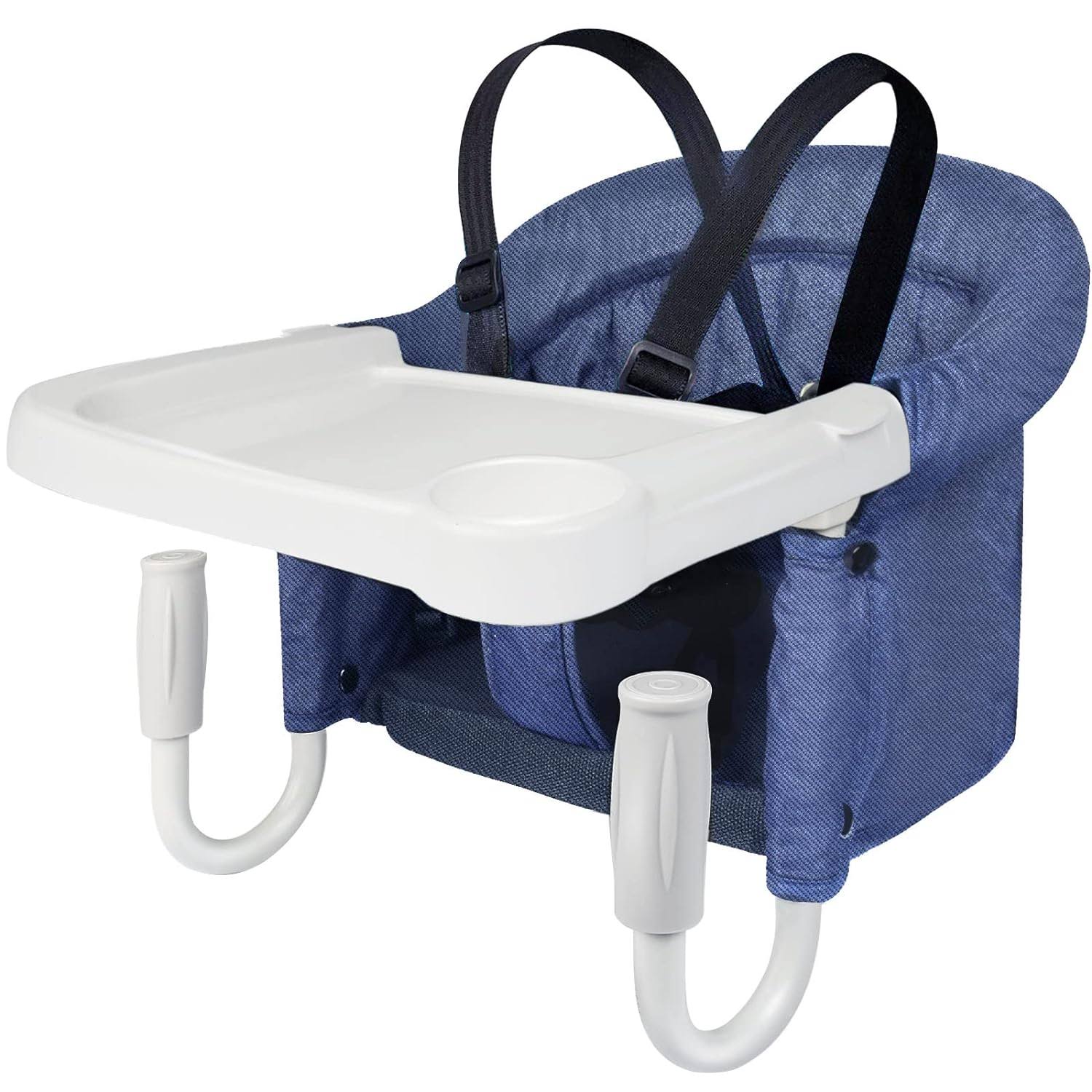 TOONOON Hook On High Chair with Tray, Fast Table Chair Clip on Table High Chair, High Chair That Attaches to Table Portable Baby Feeding Seat for Baby Toddler Washable for Travel Outside, Light Blue