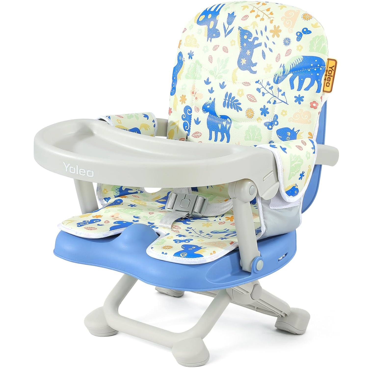 YOLEO Baby High Chair Booster Seat for Dining Table, Adjustable Height Travel Booster Seat with Tray, Toddler Booster Seat Easy Clean, Blue