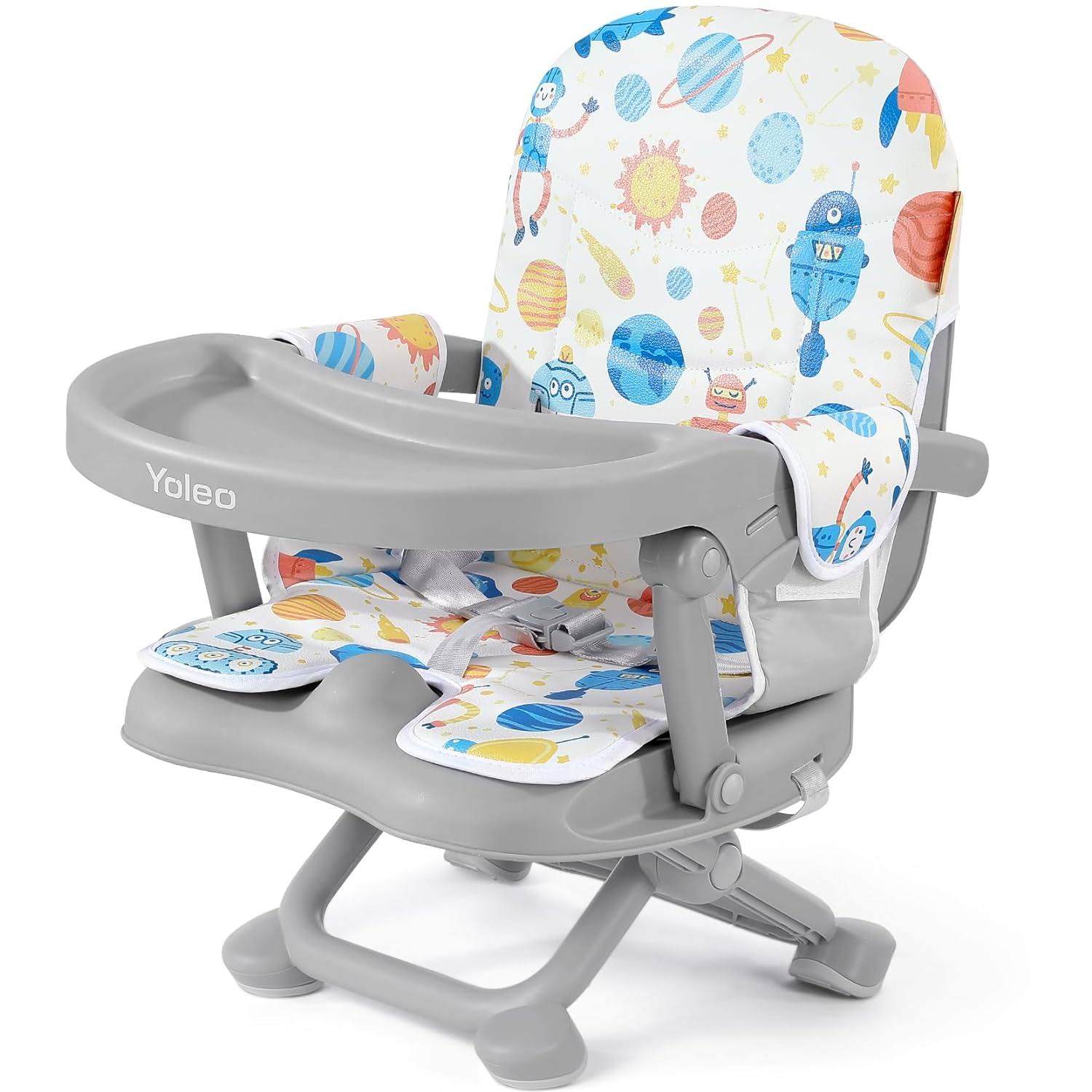 YOLEO Baby High Chair Booster Seat for Dining Table, Adjustable Height Travel Booster Seat with Tray, Toddler Booster Seat Easy Clean, Gray