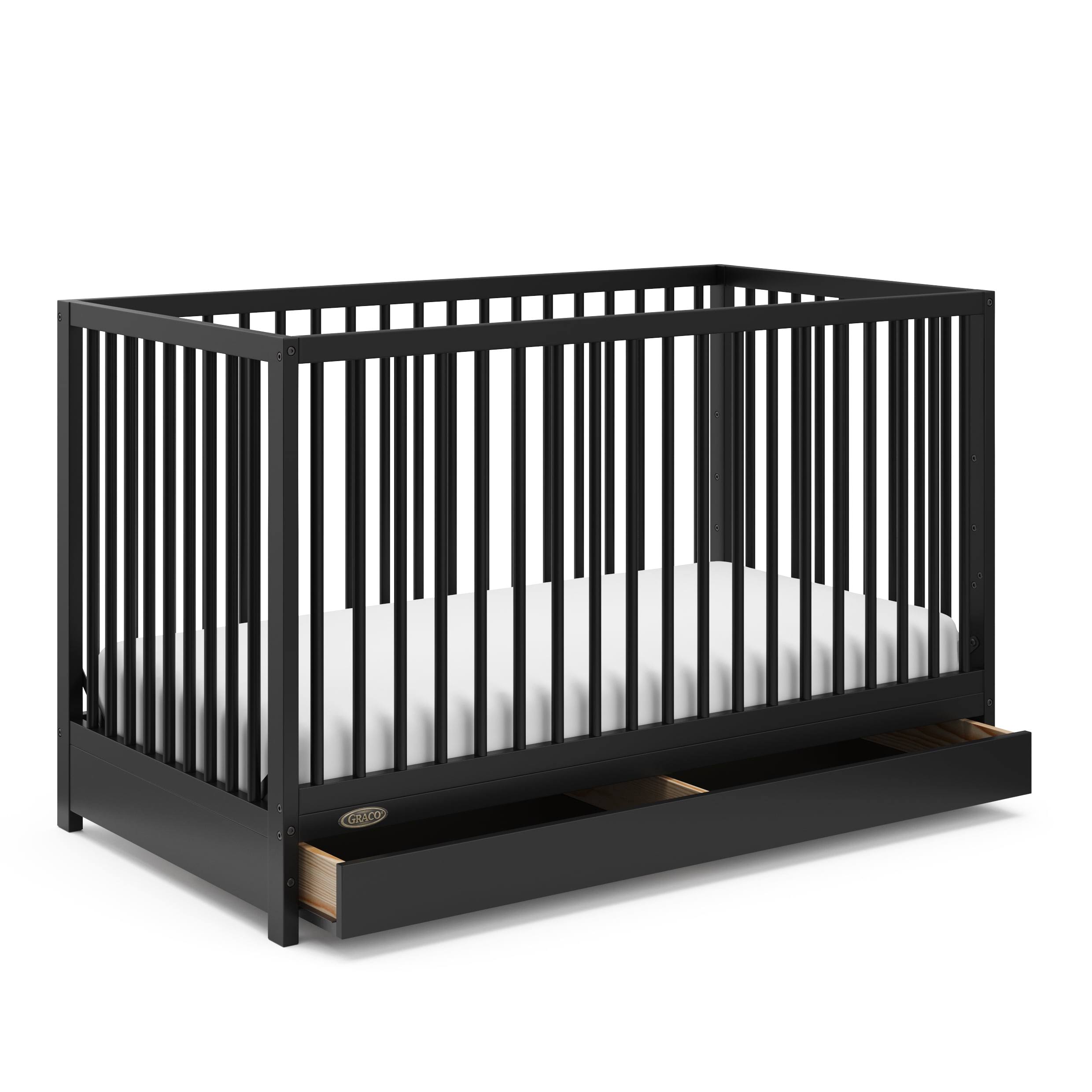 Teddi 5-in-1 Convertible Baby Crib with Drawer, Black