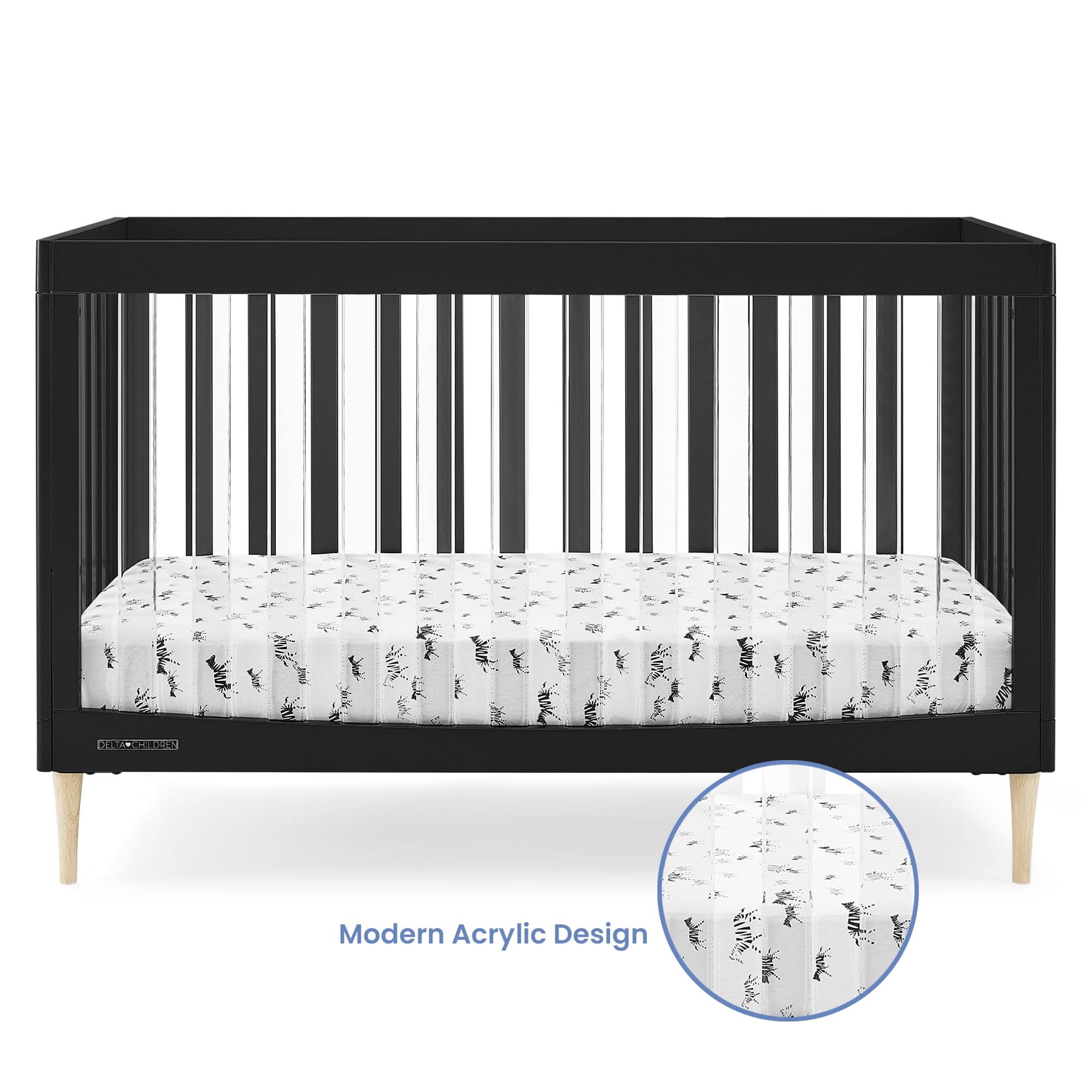 Austin Acrylic 4-in-1 Convertible Baby Crib   Greenguard Gold Certified, Midnight Grey/Natural