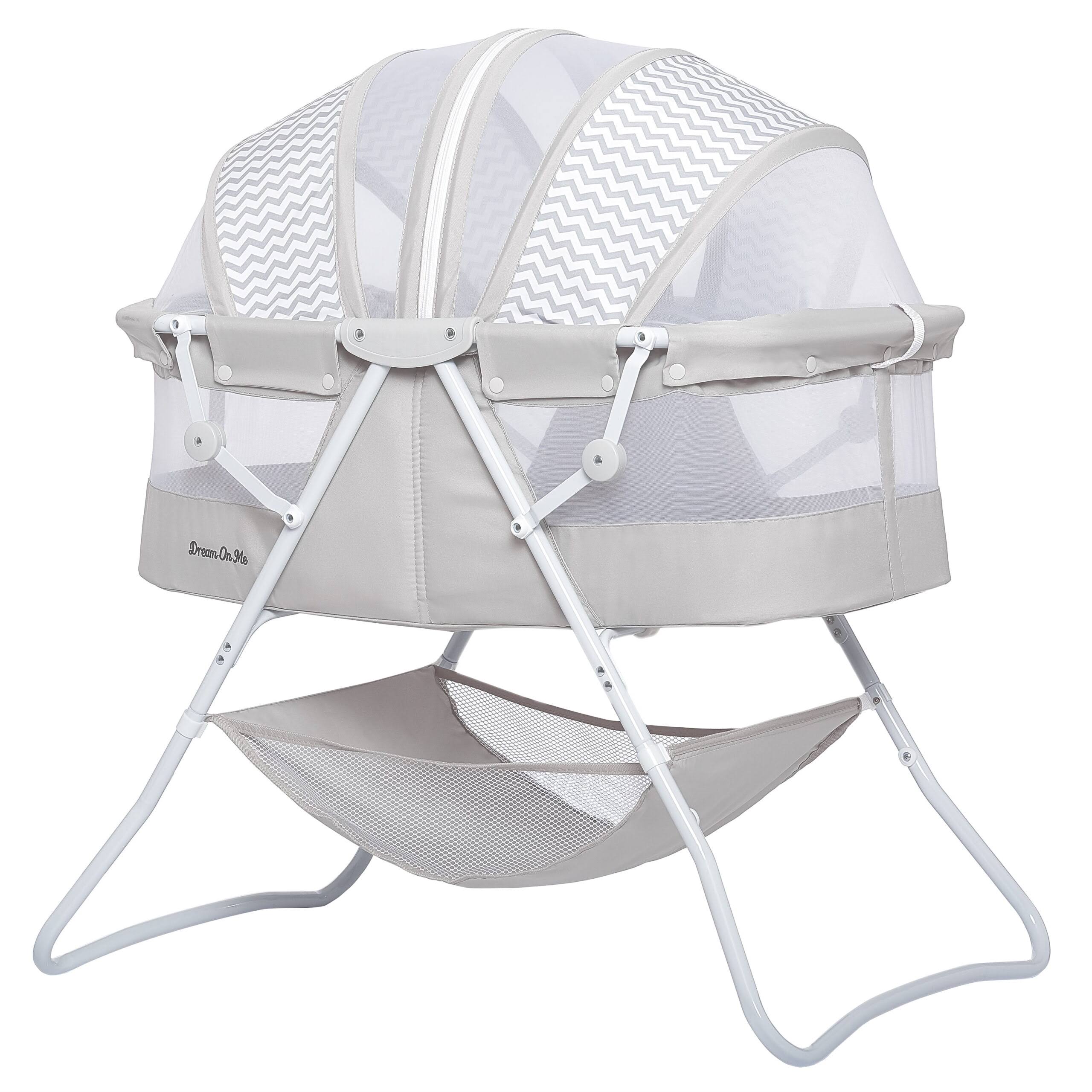 Karley Bassinet in Grey, Quick Fold and Easy to Carry, Large Storage Basket