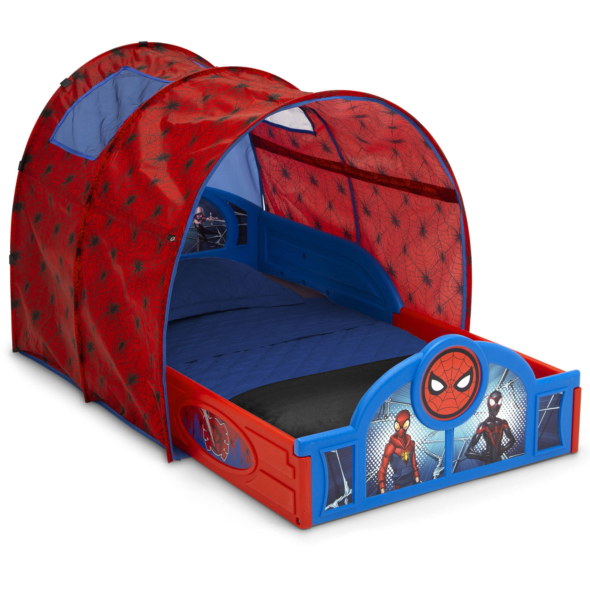 Marvel Spider-Man Sleep and Play Toddler Bed with Tent and Built-In Guardrails by
