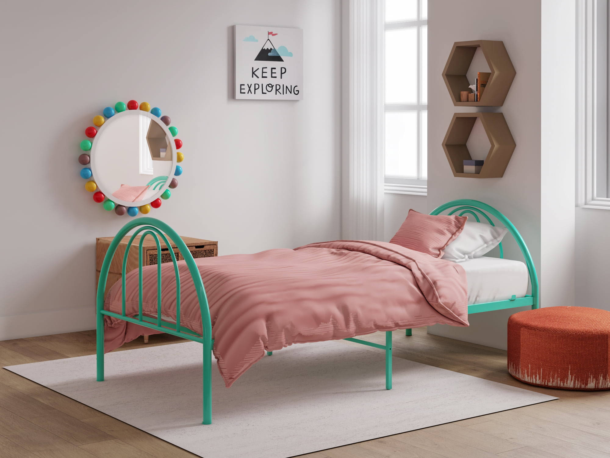 Brooklyn Classic Metal Bed, Twin, Turquoise