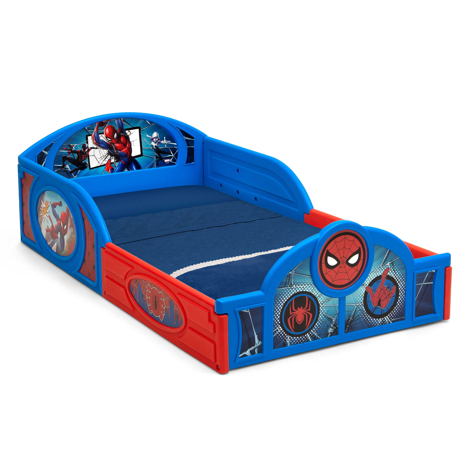 Marvel Spider-Man Sleep and Play Toddler Bed with Built-In Guardrails by