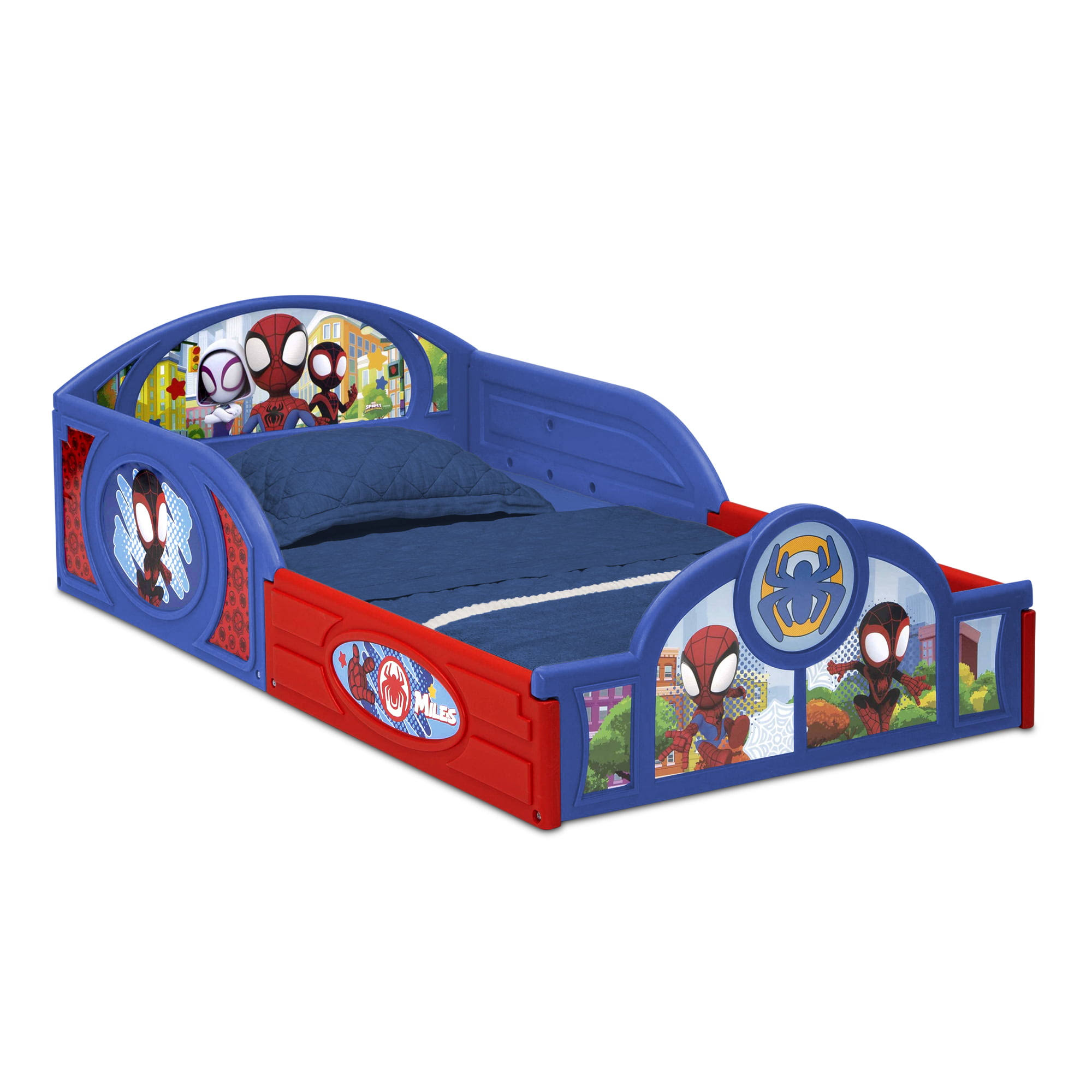 Marvel Spidey and His Amazing Friends Sleep and Play Toddler Bed with Built-In Guardrails by , Blue