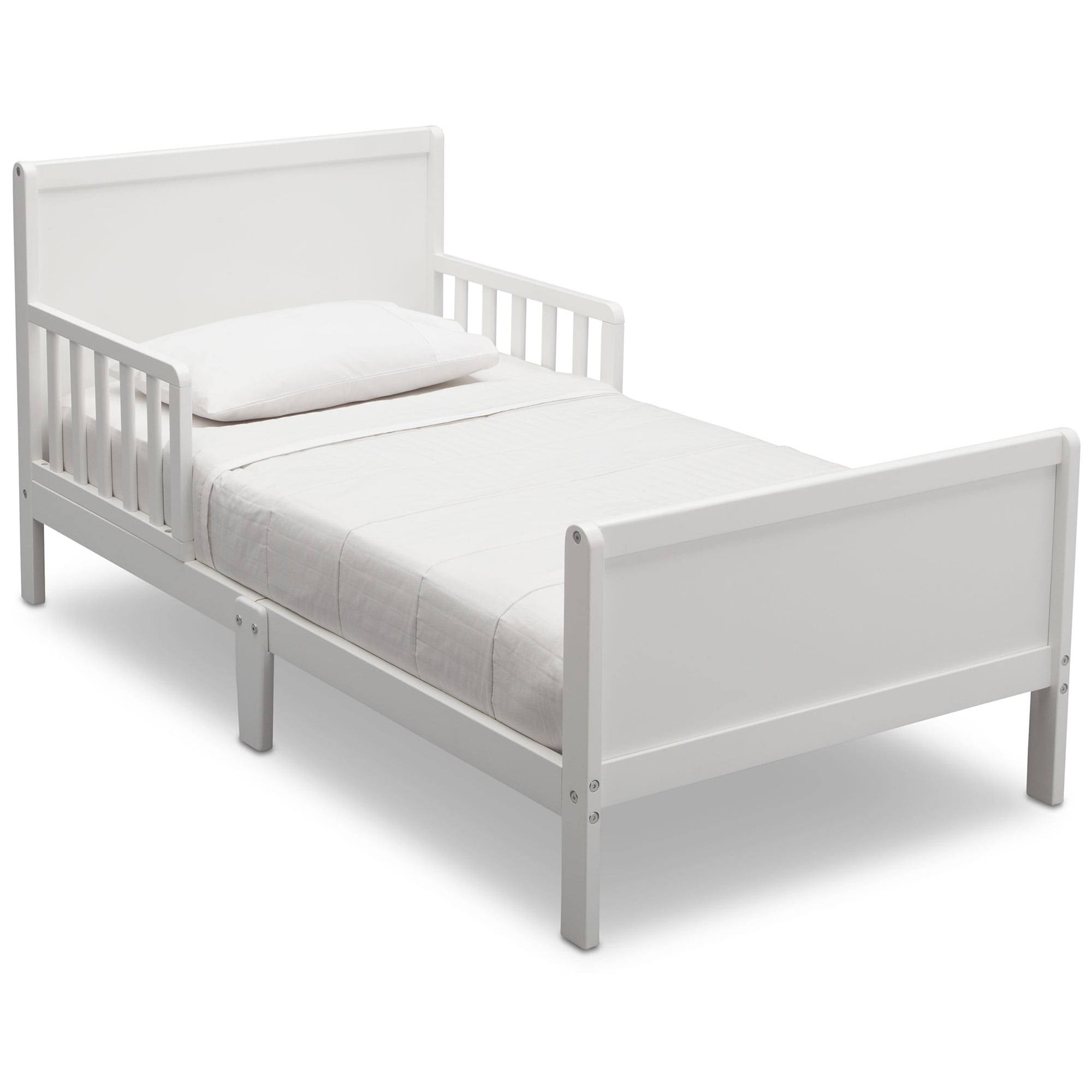 Epic Wood Toddler Bed with Attached Guardrails, Bianca White