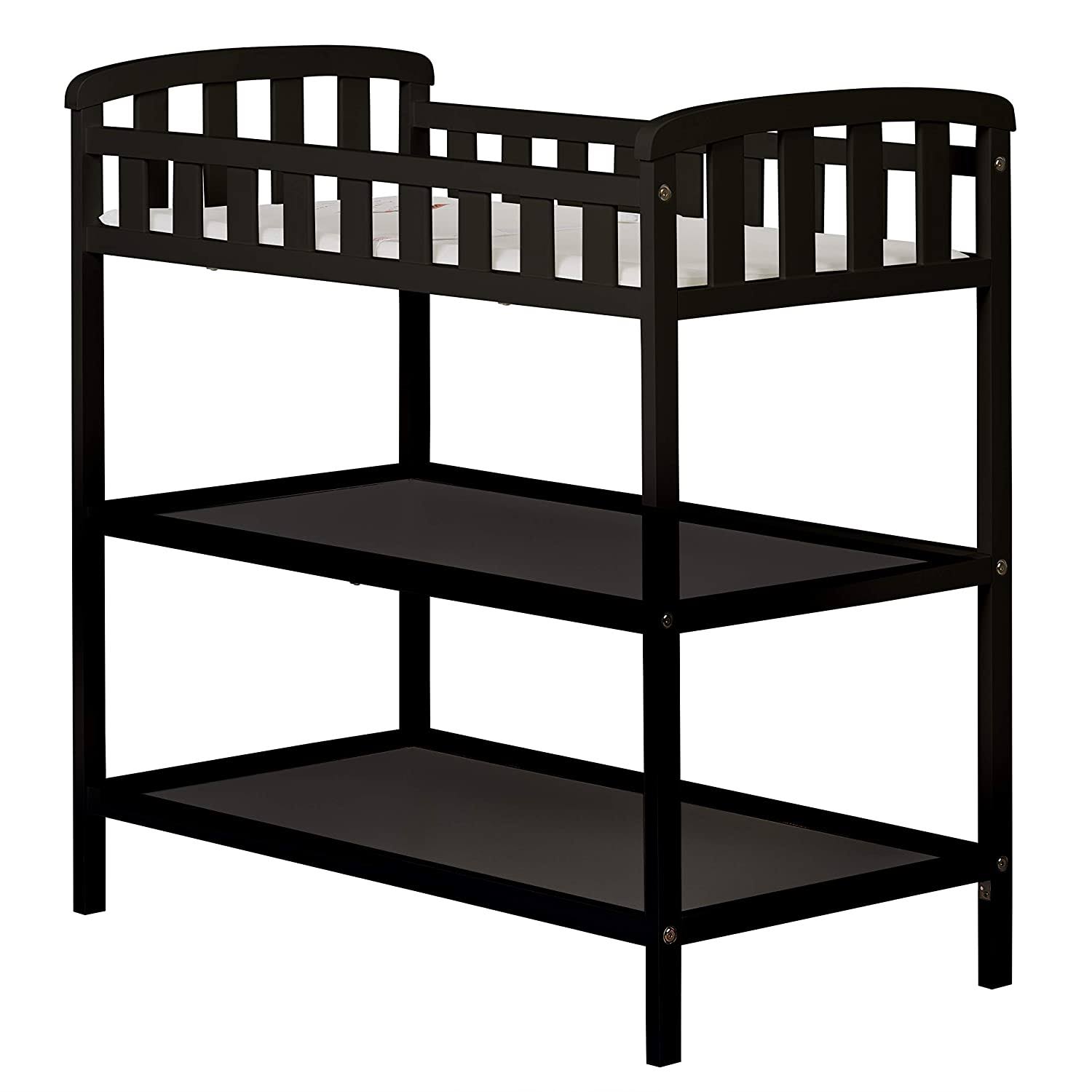 Emily Changing Table In Black, Comes With 1  Changing Pad, Features Two Shelves, Portable Changing Station, Made Of Sustainable New Zealand Pinewood