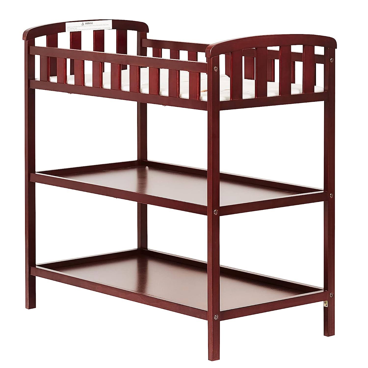 Emily Changing Table In Cherry, Comes With 1  Changing Pad, Features Two Shelves, Portable Changing Station, Made Of Sustainable New Zealand Pinewood