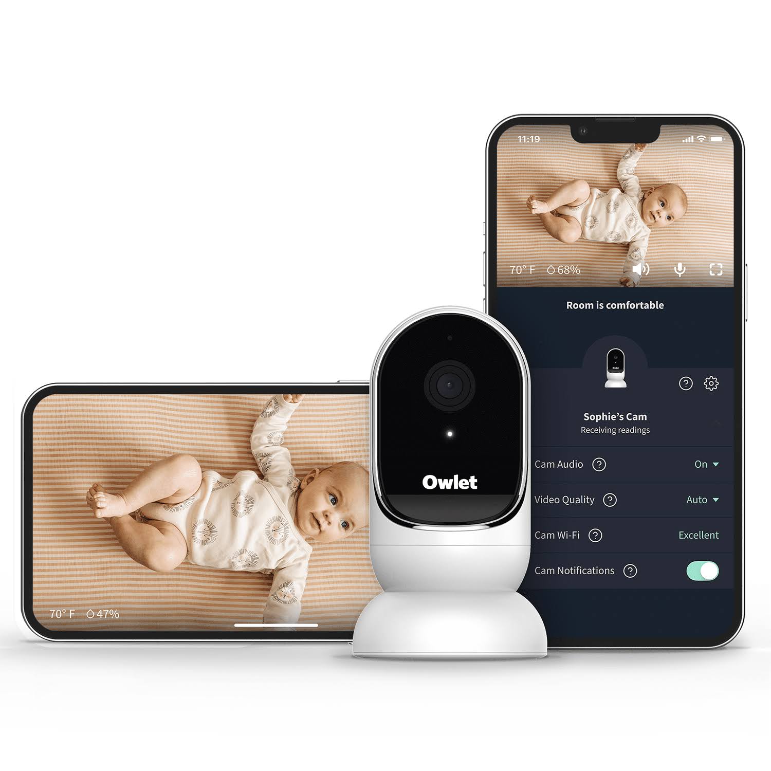 Owlet Cam   Smart Portable Video Baby Monitor   HD Video Camera, Encrypted WiFi, Humidity, Room Temp, Night Vision   2-Way Talk