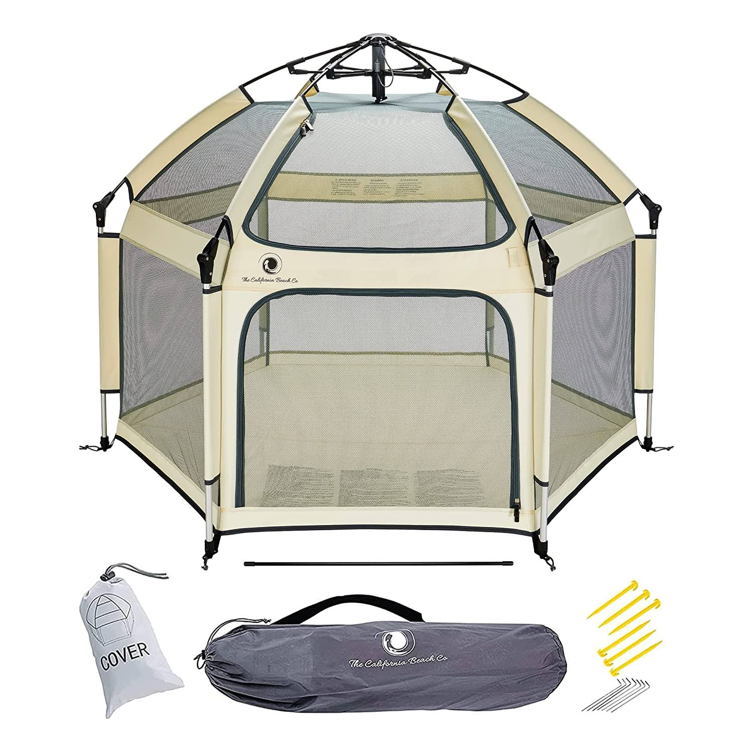 POP  N GO Premium Indoor and Outdoor Baby Playpen   Portable, Lightweight, Pop Up Pack and Play Toddler Play Yard w/Canopy and Travel Bag   Warm Ivory