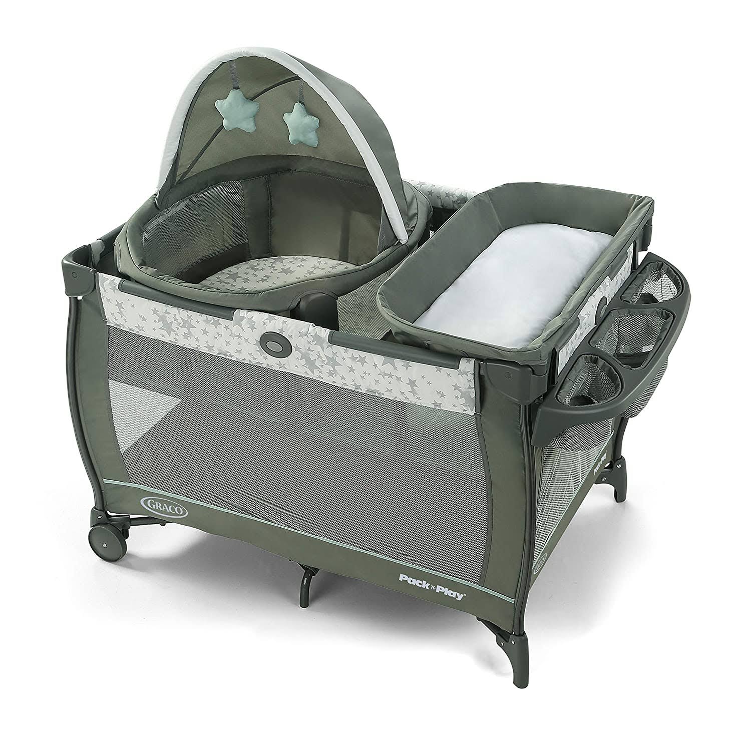 Pack  n Play Travel Dome Playard | Includes Travel Bassinet, Full-Size Infant Bassinet, and Diaper Changer, Oskar