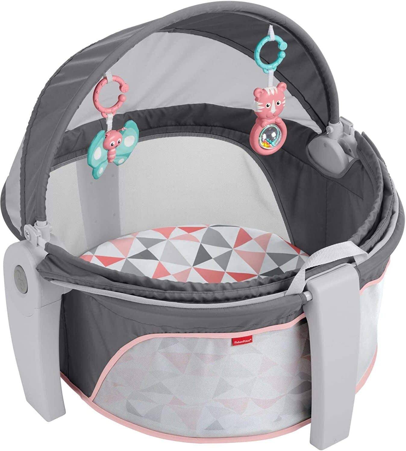 Portable Bassinet And Play Space On-The-Go Baby Dome With Developmental Toys And Canopy, Rosy Windmill