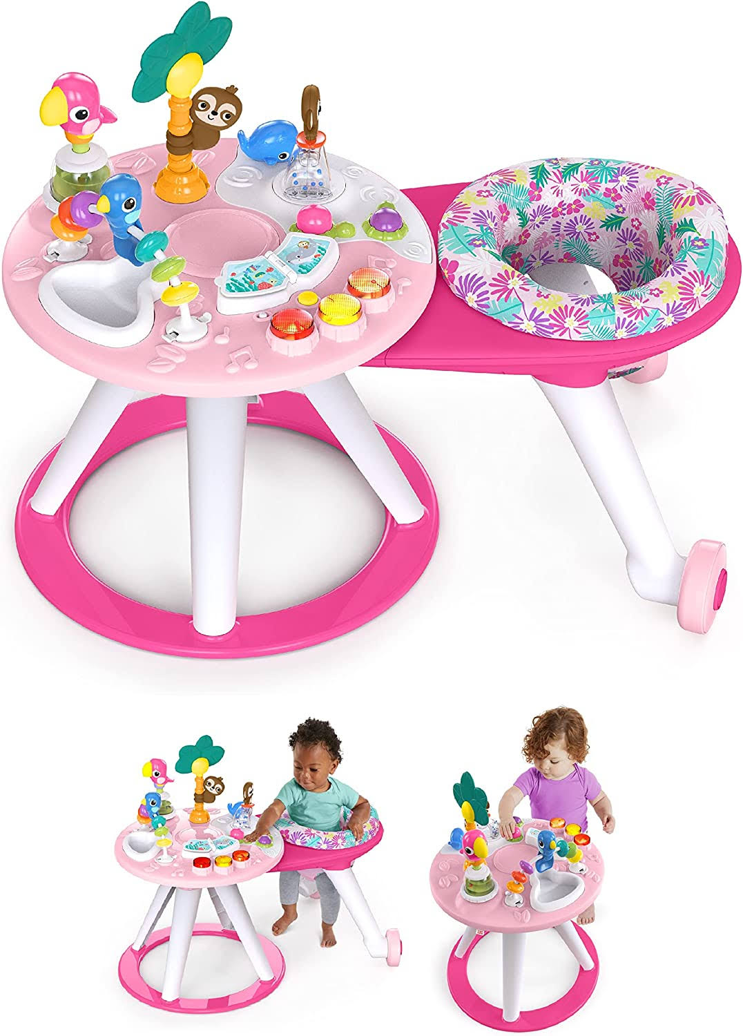 Bright Starts Around We Go 2-in-1 Walk-Around Baby Activity Center   Table, Tropic Coral, Ages 6 Months+