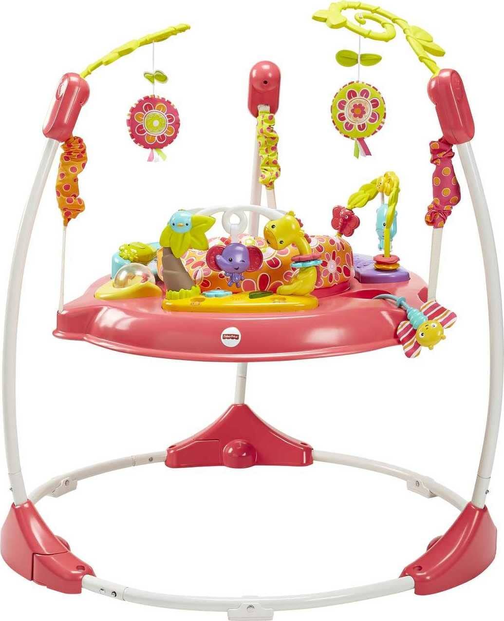 Baby Bouncer Pink Petals Jumperoo Activity Center with Music Lights Sounds and Developmental Toys
